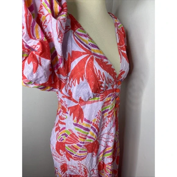 Farm Rio Printed Swiss-dot Cotton Midi Dress Small S - Picture 6 of 10